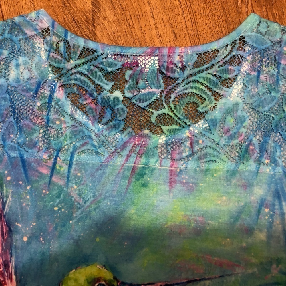Leoma Lovegrove Hummingbird Shirt with Lace and Rhinestones. - Picture 6 of 15